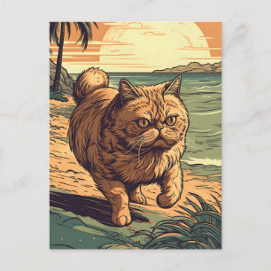 Exotic-Shorthair-Cat an einem tropischen Strand Postkarte