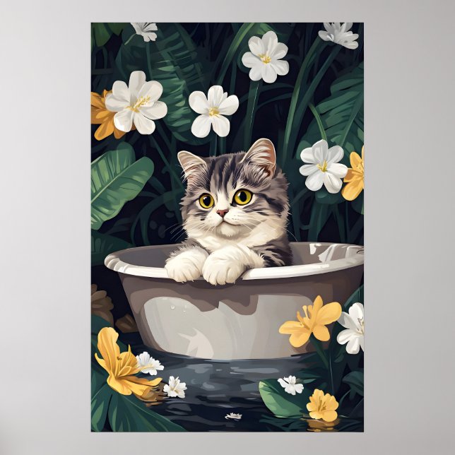 Exotic Shorthair In Bathtub Poster, Funny Cat Poster (Vorne)