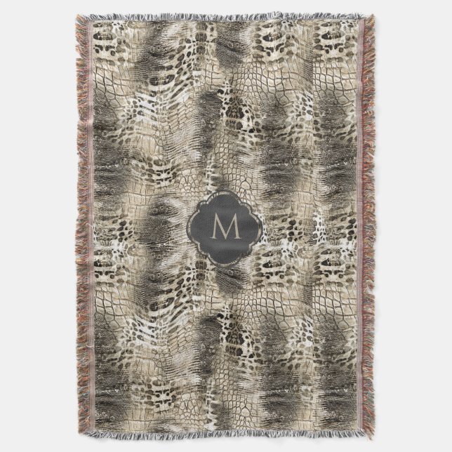 Exotic Snakeskin Wild Animal Print mit Monogramm Decke (Vorderseite Vertikal)