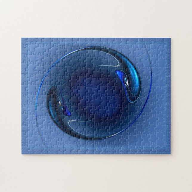 Exotic Spiraling Blue Fish Abstrakt Artwork Puzzle (Horizontal)