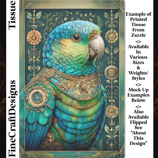 Exotic Steampunk Blue Green Parrot DX7R Decoupage Seidenpapier (Von Creator hochgeladen)