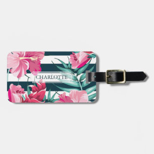 Exotic Summer Blume Monogramm gestreift Gepäckanhänger