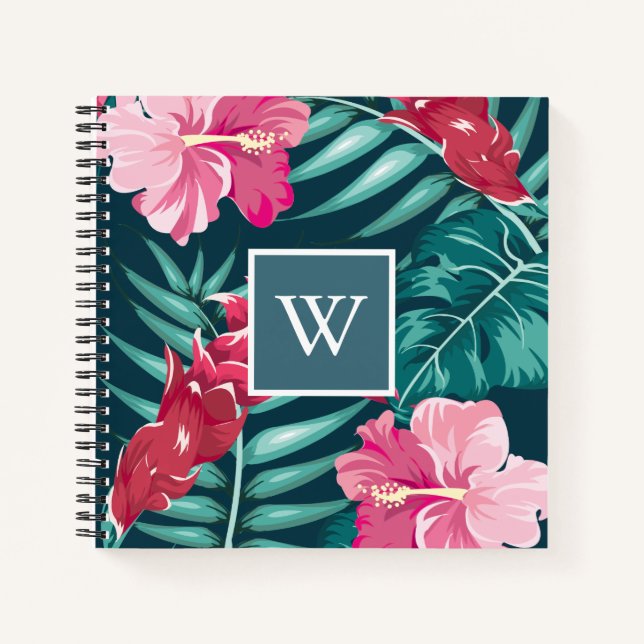 Exotic Summer Floral Design Monogram Notizbuch (Vorderseite)