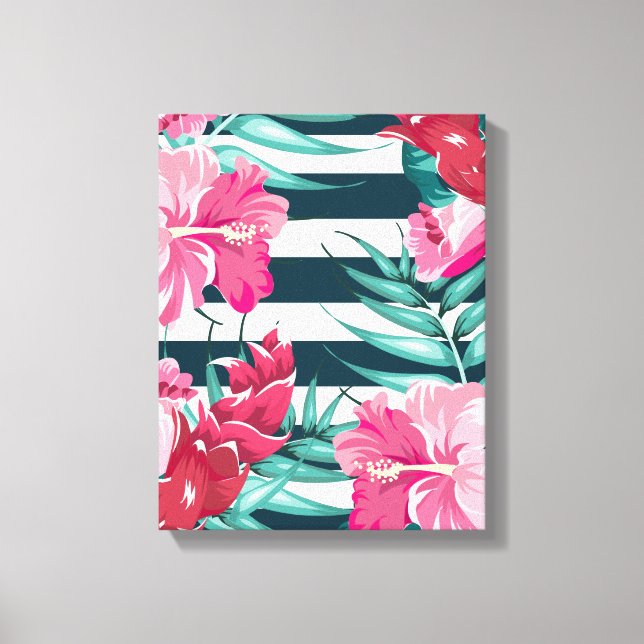 Exotic Summer Floral gestreift Leinwanddruck (Vorderseite)