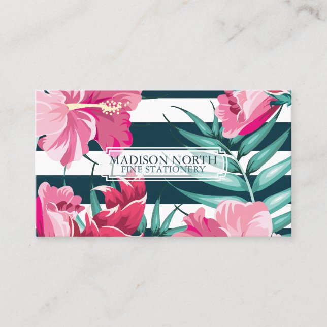 Exotic Summer Floral gestreift Visitenkarte (Vorderseite)