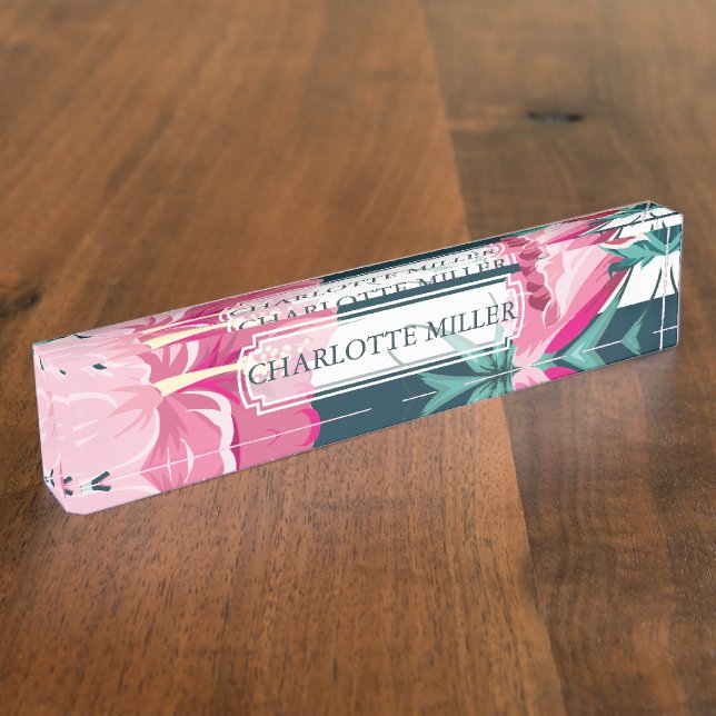 Exotic Summer Floral Monogram gestreift Namensplakette (Seite)