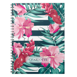 Exotic Summer Floral Monogram gestreift Notizblock