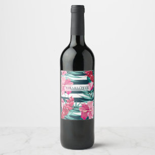 Exotic Summer Floral Monogramm gestreift Weinetikett