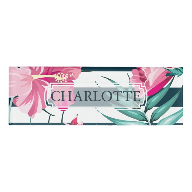 Exotic Summer Monogram floral gestreift Namenschild (Vorderseite)