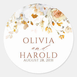 Exotic Terracotta Blume Boho Botanische Hochzeit Runder Aufkleber