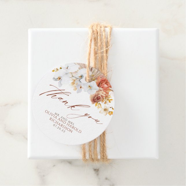 Exotic Terracotta Floral Elegante Boho Vielen Dank Geschenkanhänger (Beispiel)