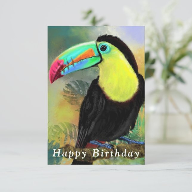 Exotic Toco Toucan Bird Birthday Card (Stehend Vorderseite)