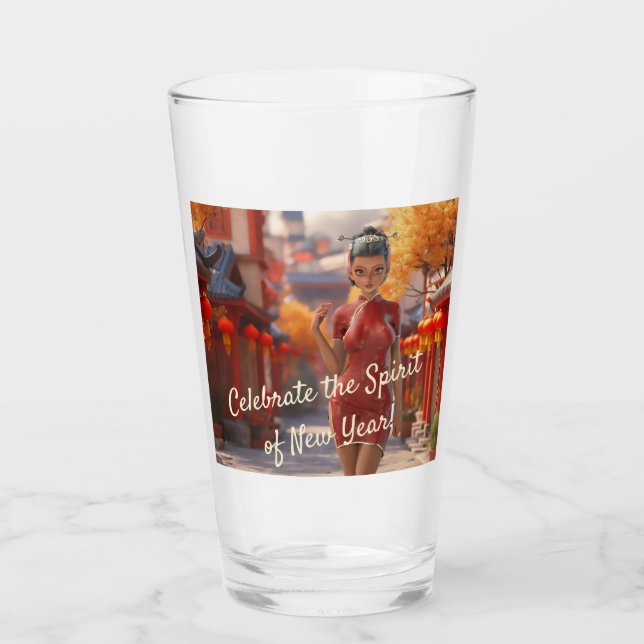 Exotic Toon Girl feiert chinesisches Neujahr Glas (Vorderseite)