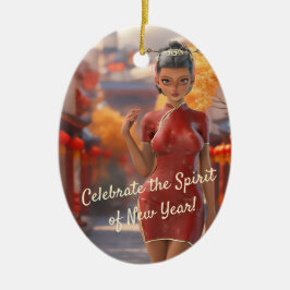 Exotic Toon Girl feiert chinesisches Neujahr Keramik Ornament