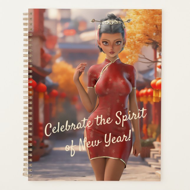 Exotic Toon Girl feiert chinesisches Neujahr Planer (Vorderseite)