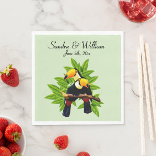 Exotic Toucan Duo Name und Datum Green Napkins Serviette
