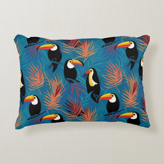 Exotic Toucan Pillow Lebendes tropisches Vogelmust Dekokissen (Vorderseite)