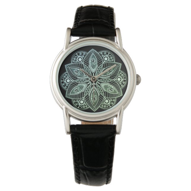 Exotic Tribal Green Gradient Mandala Armbanduhr (Vorderseite)