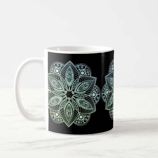 Exotic Tribal Green Gradient Mandala Kaffeetasse (Links)