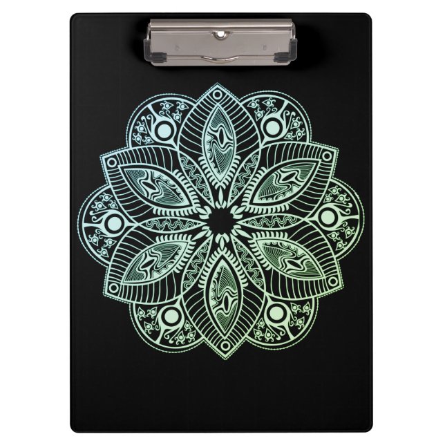 Exotic Tribal Green Gradient Mandala Klemmbrett (Vorderseite)
