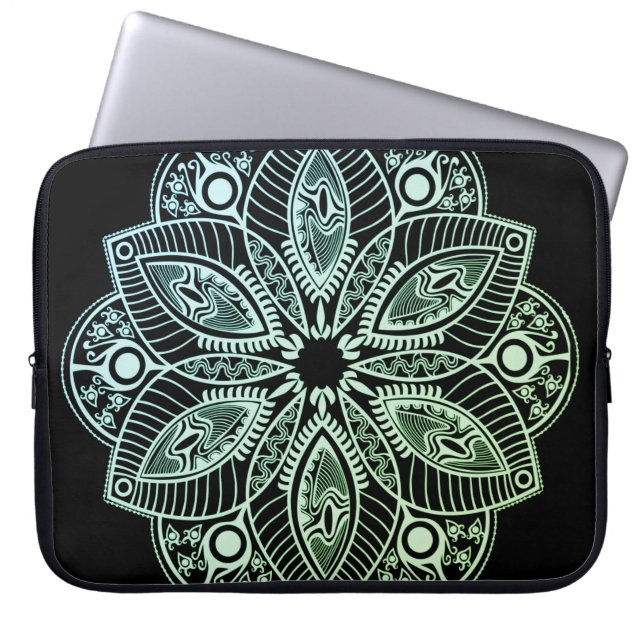Exotic Tribal Green Gradient Mandala Laptopschutzhülle (Vorderseite)