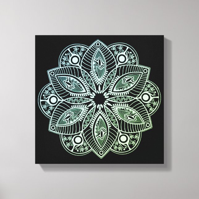Exotic Tribal Green Gradient Mandala Leinwanddruck (Vorderseite)