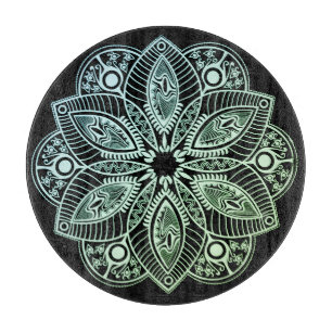Exotic Tribal Green Gradient Mandala Schneidebrett