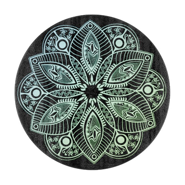 Exotic Tribal Green Gradient Mandala Schneidebrett (Vorderseite)