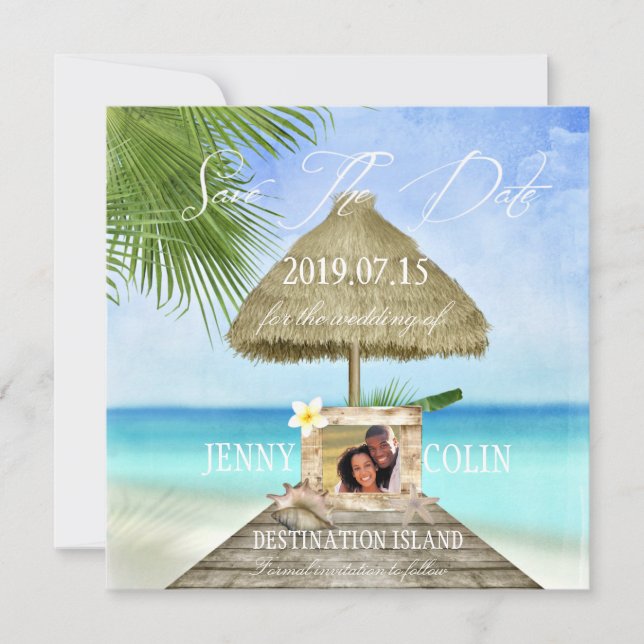 Exotic Tropical Beach Custom Foto Save The Date (Vorderseite)