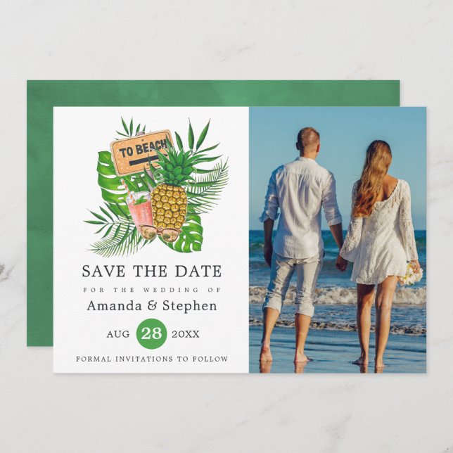Exotic Tropical Beach Foto Hochzeit Save The Date (Vorne/Hinten)
