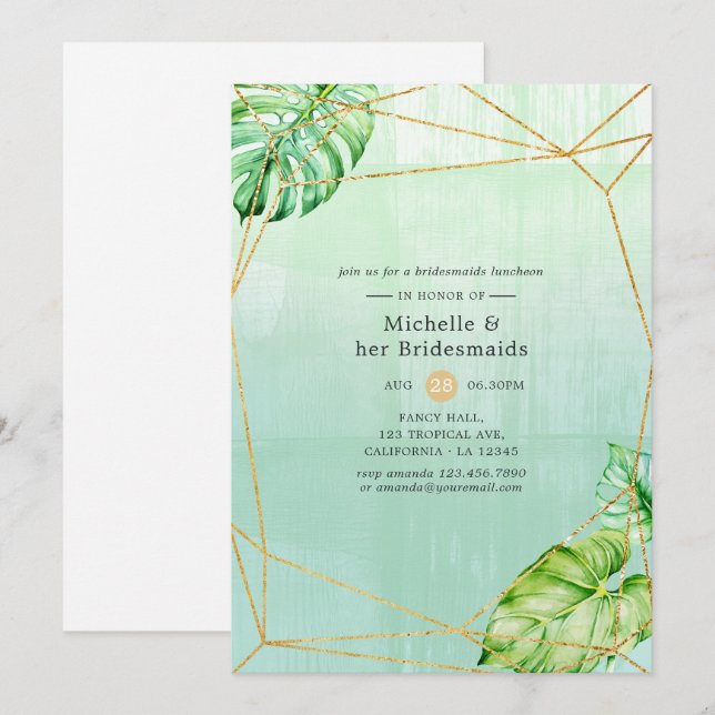 Exotic Tropical Geometric Bridesmaids Luncheon Einladung (Vorne/Hinten)
