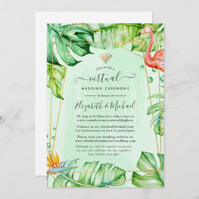 Exotic Tropical Geometric Online Virtual Wedding Einladung (Vorne/Hinten)