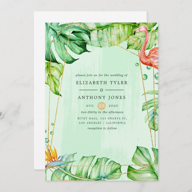 Exotic Tropical Geometric Wedding Einladung (Vorne/Hinten)