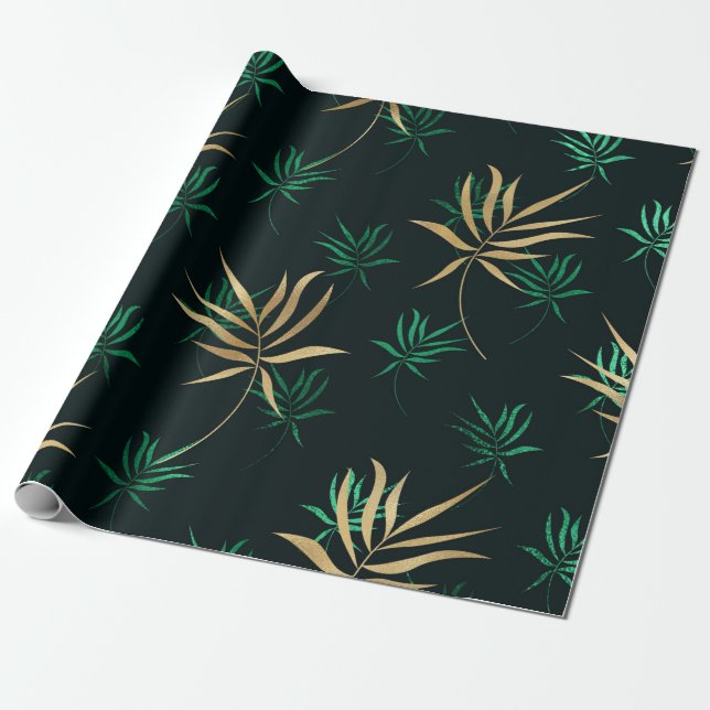 Exotic Tropical Green und Gold Geschenkpapier (Ungerollt)