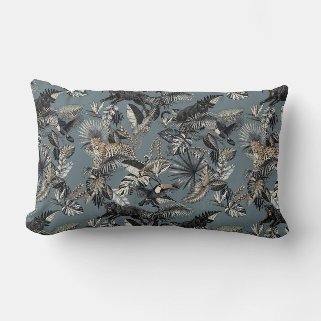 Exotic Tropical Jungle Pattern Panther Leopard Lendenkissen (Vorderseite)