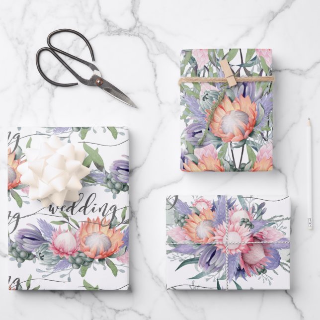 Exotic Tropical King Protea Wasserfarben Blume Wra Geschenkpapier Set (Vorderseite)