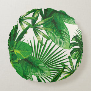 Exotic tropical natural green leaves composition o rundes kissen