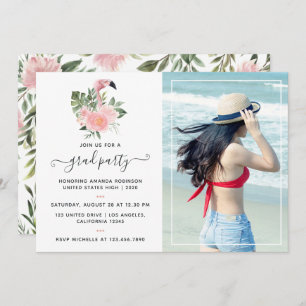Exotic Tropical Pink Flamingo Graduation Party Einladung