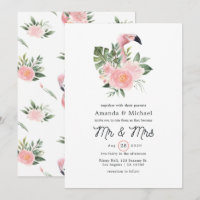 Exotic Tropical Pink Flamingo Mr & Mrs. Wedding