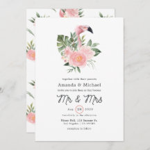 Exotic Tropical Pink Flamingo Mr & Mrs. Wedding