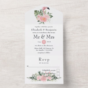 Exotic Tropical Pink Flamingo Wedding All In One Einladung