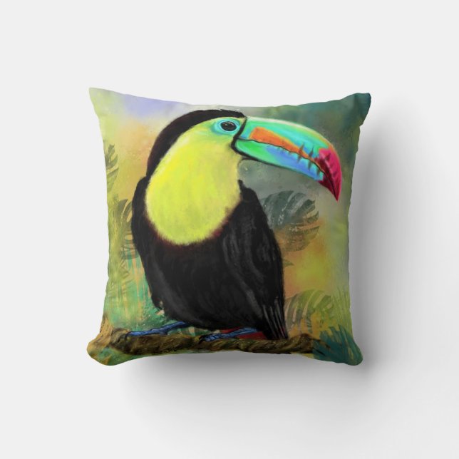 Exotic Tropical Toco Toucan Bird - Malerei Mignon Kissen (Vorderseite)