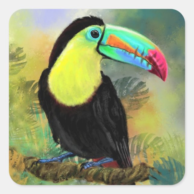 Exotic Tropical Toco Toucan Bird - Malerei Mignon Quadratischer Aufkleber (Vorderseite)