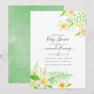 Exotic Watercolor Frangipani Floral Baby Dusche Einladung