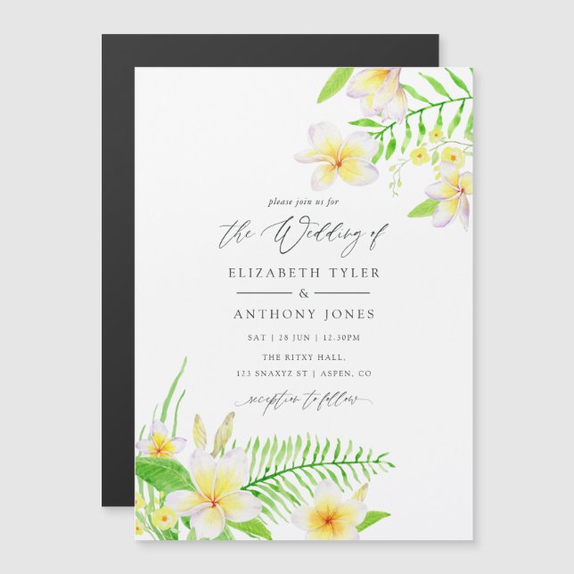 Exotic Watercolor Frangipani Floral Wedding Magneteinladung