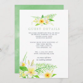 Exotic Watercolor Frangipani Wedding Guest Details Einladung