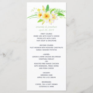 Exotic Watercolor Frangipani Wedding Menu Menükarte