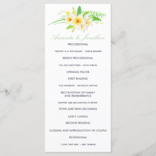 Exotic Watercolor Frangipani Wedding Program Programm