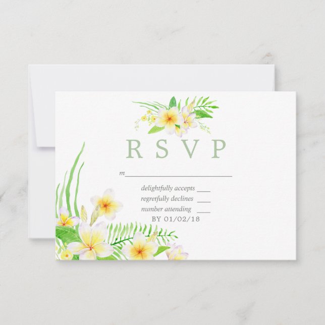Exotic Watercolor Frangipani Wedding RSVP (Vorderseite)