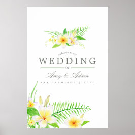 Exotic Watercolor Frangipanis Wedding Willkommen Poster
